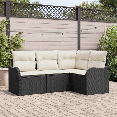 Conjunto de sofá de jardín con cojín 4 pcs Negro Poliratán