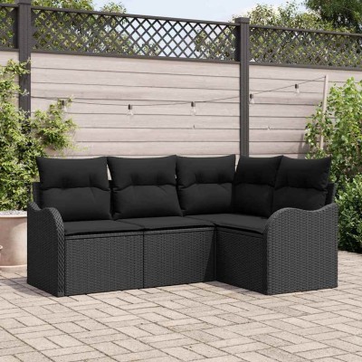 Conjunto de sofá de jardín con cojín 4 pcs Negro Poliratán