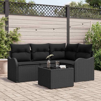 Conjunto de sofá de jardín con cojín 5 pcs Negro Poliratán