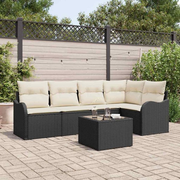 Conjunto de sofá de jardín con cojín 6 pcs Negro Poliratán