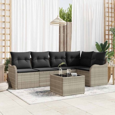 Conjunto de sofá de jardín con cojín 6 pcs Gris claro Poliratán