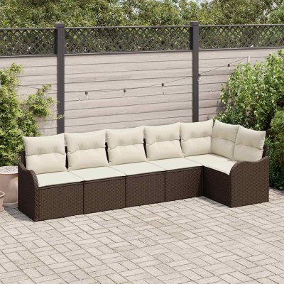 Conjunto de sofá de jardín con cojín 6 pcs Marrón Poliratán
