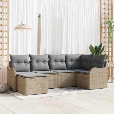 Conjunto de sofá de jardín con cojín 6 pcs Beige Poliratán