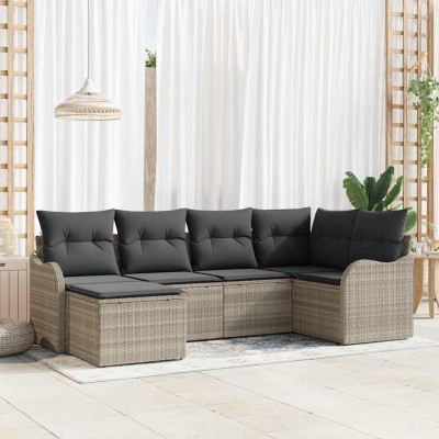 Conjunto de sofá de jardín con cojín 6 pcs Gris claro Poliratán