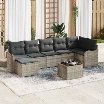 Conjunto de sofá de jardín con cojín 8 pcs Gris claro Poliratán