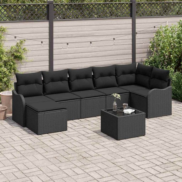 Conjunto de sofá de jardín con cojín 8 pcs Negro Poliratán