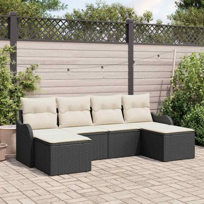 Conjunto de sofá de jardín con cojín 6 pcs Negro Poliratán