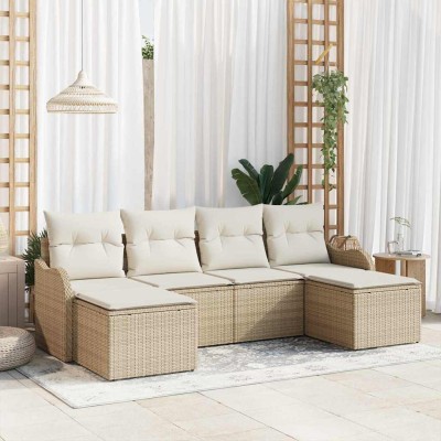 Conjunto de sofá de jardín con cojín 6 pcs Beige Poliratán