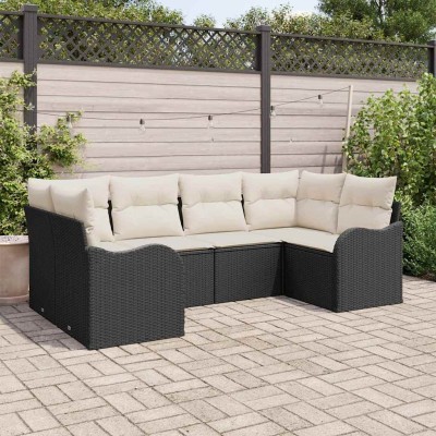 Conjunto de sofá de jardín con cojín 6 pcs Negro Poliratán