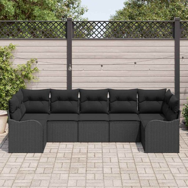 Conjunto de sofá de jardín con cojín 7 pcs Negro Poliratán
