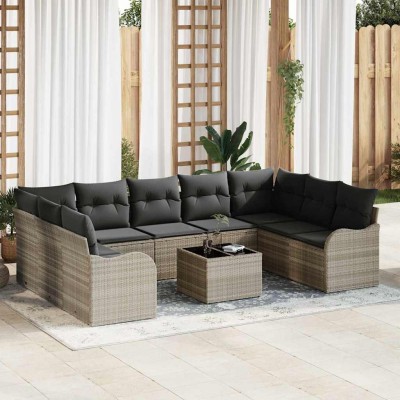 Conjunto de sofá de jardín 10 pcs Gris claro Poliratán