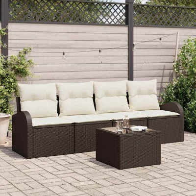 Conjunto de sofá de jardín 5 pcs Marrón 55 x 55 x 37 cm