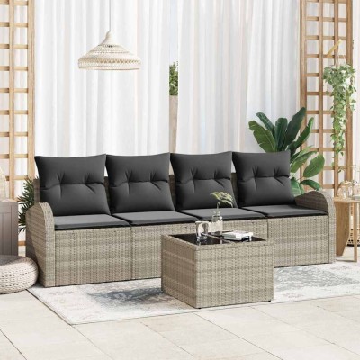 Conjunto de sofá de jardín 5 pcs Gris claro 55 x 55 x 37 cm