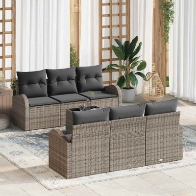 Conjunto de sofá de jardín 7 pcs Gris 55 x 55 x 37 cm Poliratán