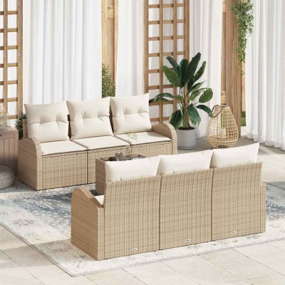 Conjunto de sofá de jardín 7 pcs Beige 55 x 55 x 37 cm