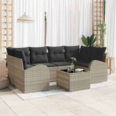 Conjunto de sofá de jardín 7 pcs Gris claro 55 x 55 x 37 cm