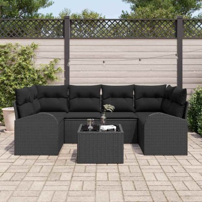 Conjunto de sofá de jardín 7 pcs Negro 55 x 55 x 37 cm