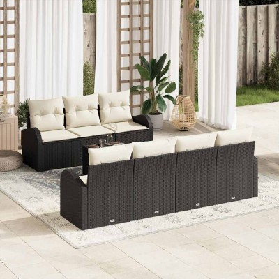 Conjunto de sofá de jardín 8 pcs Negro 55 x 55 x 37 cm