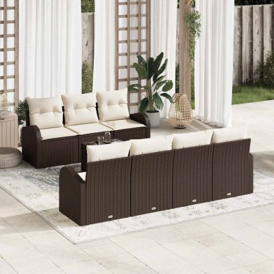 Conjunto de sofá de jardín 8 pcs Marrón 55 x 55 x 37 cm