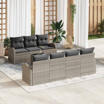 Conjunto de sofá de jardín 8 pcs Gris claro 55 x 55 x 37 cm
