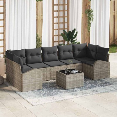 Conjunto de sofá de jardín 8 pcs Gris claro 55 x 55 x 37 cm