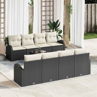 Conjunto de sofá de jardín 7 pcs Negro y Beige 55 x 55 x 37 cm