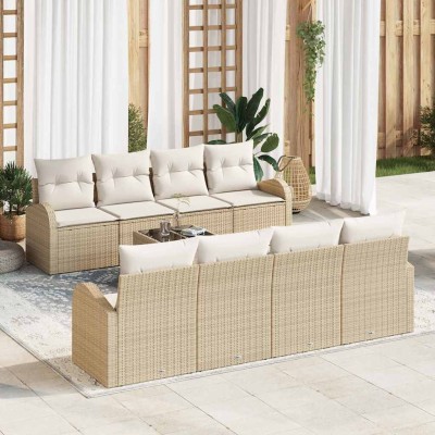 Conjunto de sofá de jardín 7 pcs Beige y Blanco 55 x 55 x 37 cm