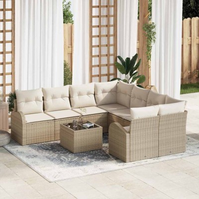 Conjunto de sofá de jardín 9 pcs Beige 55 x 55 x 37 cm