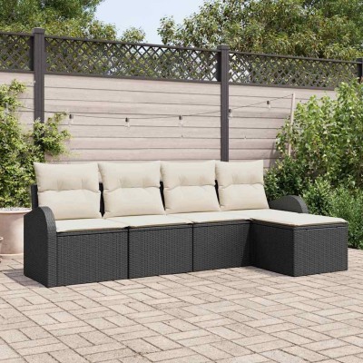 Conjunto de sofá de jardín con cojín 5 pcs Negro Poliratán