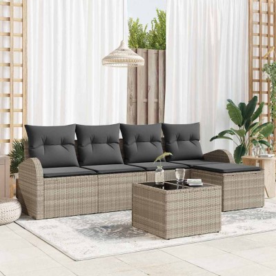 Conjunto de sofá de jardín con cojín 6 pcs Gris claro Poliratán