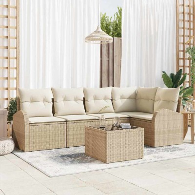 Conjunto de sofá de jardín con cojín 6 pcs Beige Poliratán