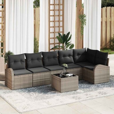 Conjunto de sofá de jardín con cojín 7 pcs Gris Poliratán