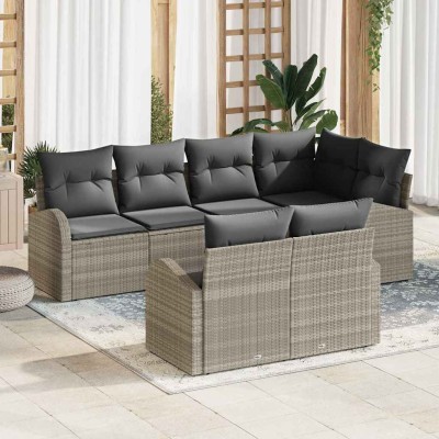 Conjunto de sofá de jardín con cojín 7 pcs Gris claro Poliratán
