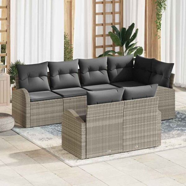 Conjunto de sofá de jardín con cojín 7 pcs Gris claro Poliratán