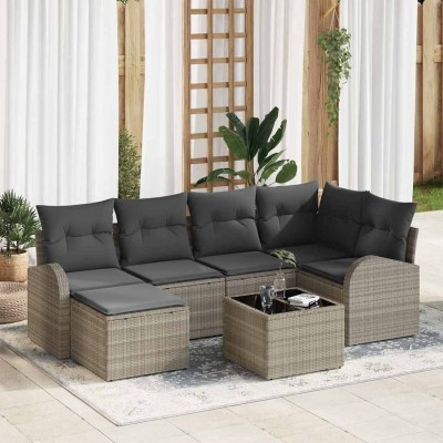 Conjunto de sofá de jardín con cojín 7 pcs Gris claro Poliratán