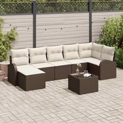 Conjunto de sofá de jardín con cojín 8 pcs Marrón Poliratán