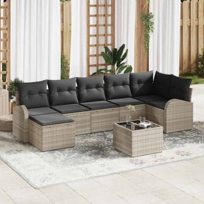 Conjunto de sofá de jardín con cojín 8 pcs Gris claro Poliratán