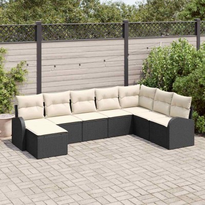 Conjunto de sofá de jardín con cojín 8 pcs Negro Poliratán