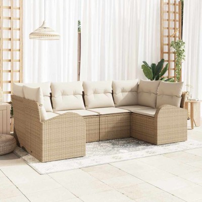 Conjunto de sofá de jardín 6 pcs Beige Poliratán