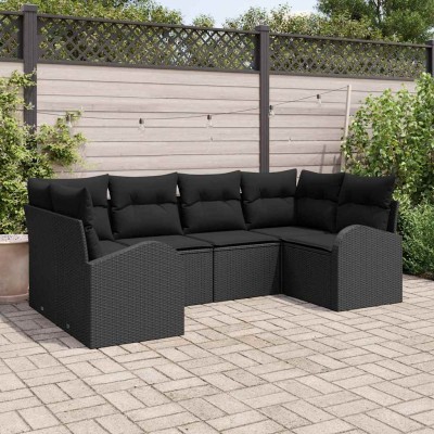 Conjunto de sofá de jardín 6 pcs Negro Poliratán