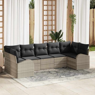 Conjunto de sofá de jardín 7 pcs Gris claro Poliratán