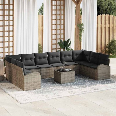 Conjunto de sofá de jardín 11 pcs Gris Poliratán