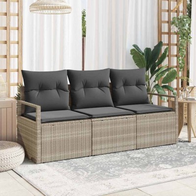 Conjunto de sofá de jardín 3 pcs Gris claro Poliratán