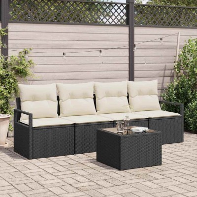 Conjunto de sofá de jardín 5 pcs Negro y crema 55 x 55 x 37 cm