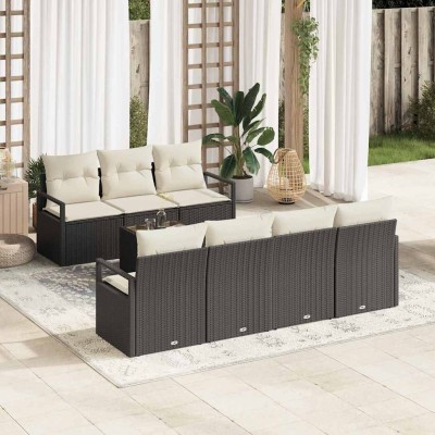Conjunto de sofá de jardín 8 pcs Negro y crema 55 x 55 x 37 cm