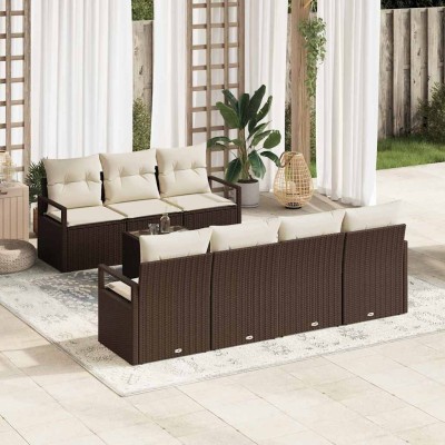 Conjunto de sofá de jardín 8 pcs Marrón y crema 55 x 55 x 37 cm