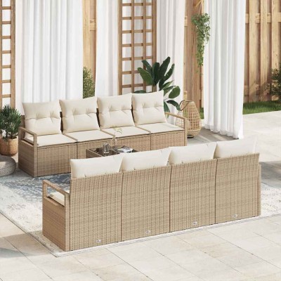 Conjunto de sofá de jardín 7 pcs Beige y Crema 55 x 55 x 37 cm