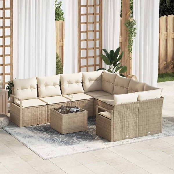 Conjunto de sofá de jardín 9 pcs Beige y Crema 55 x 55 x 37 cm