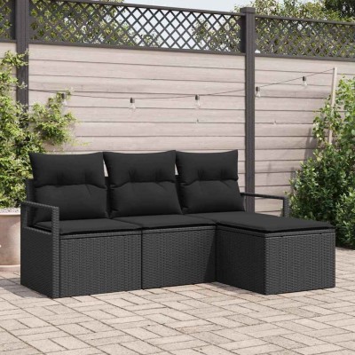 Conjunto de sofá de jardín 4 pcs Negro Poliratán