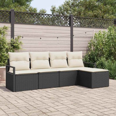 Conjunto de sofá de jardín 5 pcs Negro Poliratán